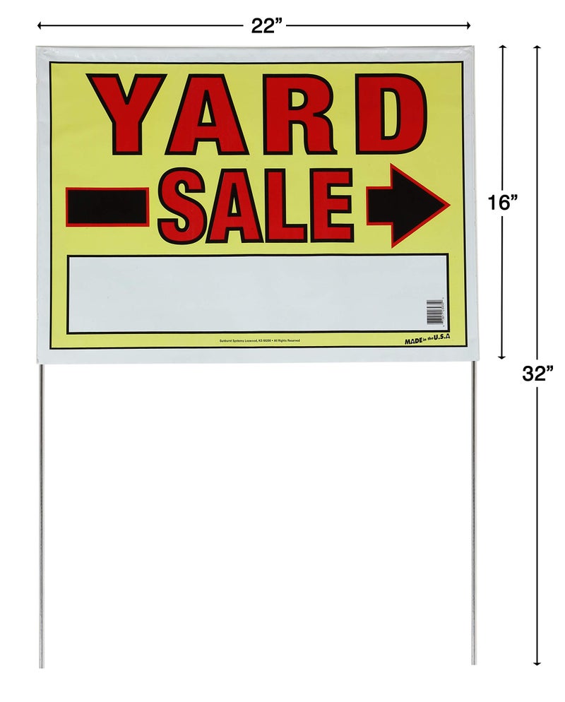 Sunburst Systems 3935 Yard Sale, Assembled with metal U-Stake, Double Sided, 32" x 22" (Including Stakes), 10 Pack, Neon Yellow - Image 2